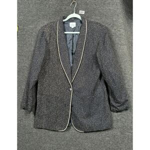 VTG Windridge Blazer Jacket Womens 12 Dots Indigo Ribbed Textured Two Buttons